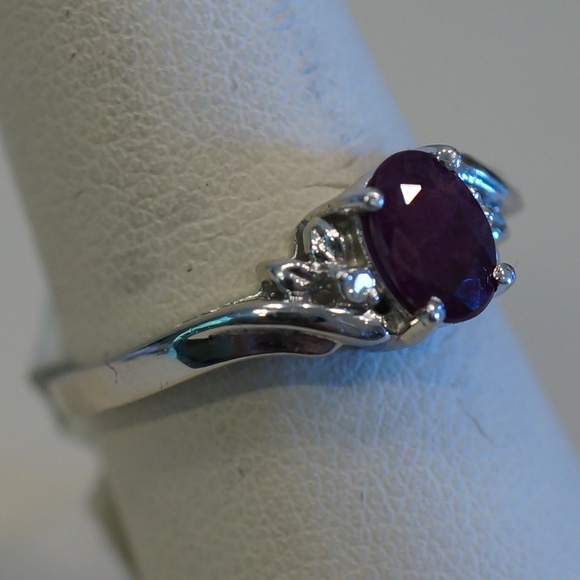 Platinum Genuine Ruby & Diamond Ring - Picture 2 of 6